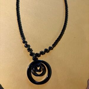 Black Beaded Necklace with Circular Pendant